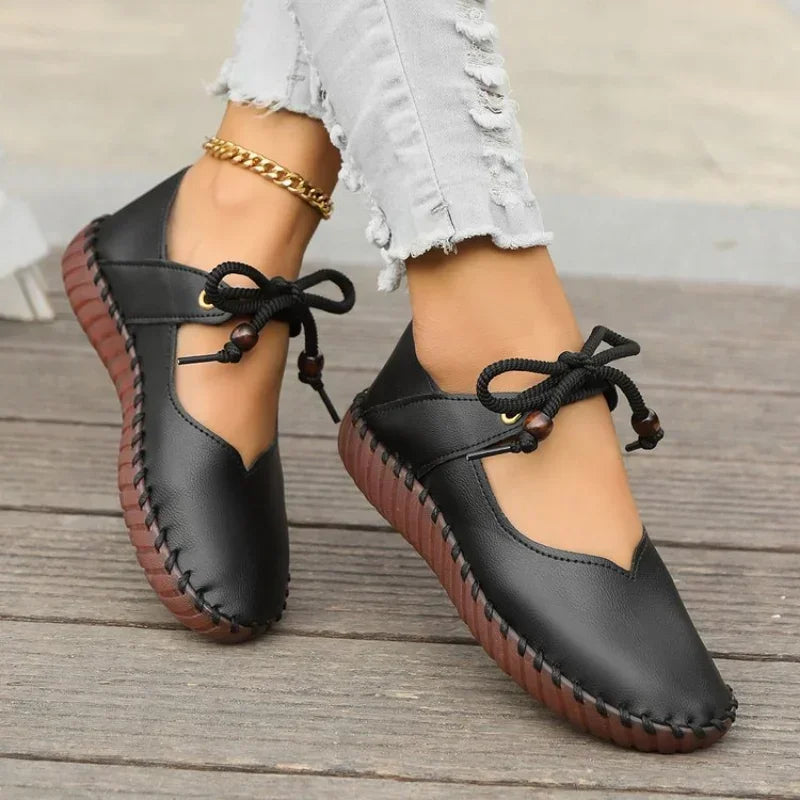 Aura | Women's Casual Lace-Up Shoes – Luxury Designer Leather Sneakers & Tailored Comfort Walking Footwear Black