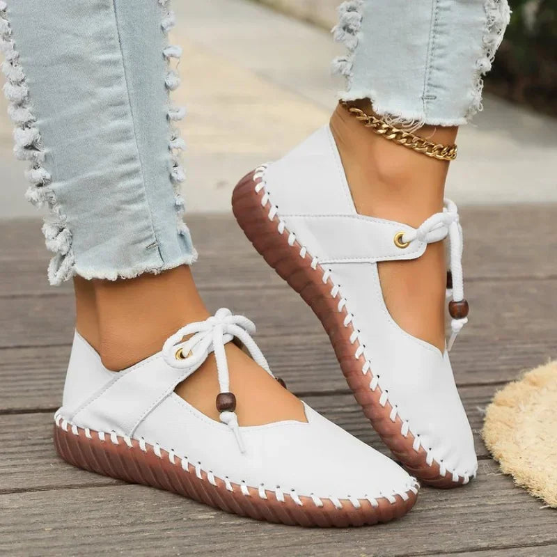 Aura | Women's Casual Lace-Up Shoes – Luxury Designer Leather Sneakers & Tailored Comfort Walking Footwear White