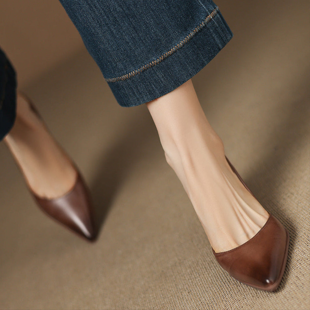 Elyia | Genuine Leather Heels – Luxury Designer Block Pumps & Slimming Classic Mule Footwear