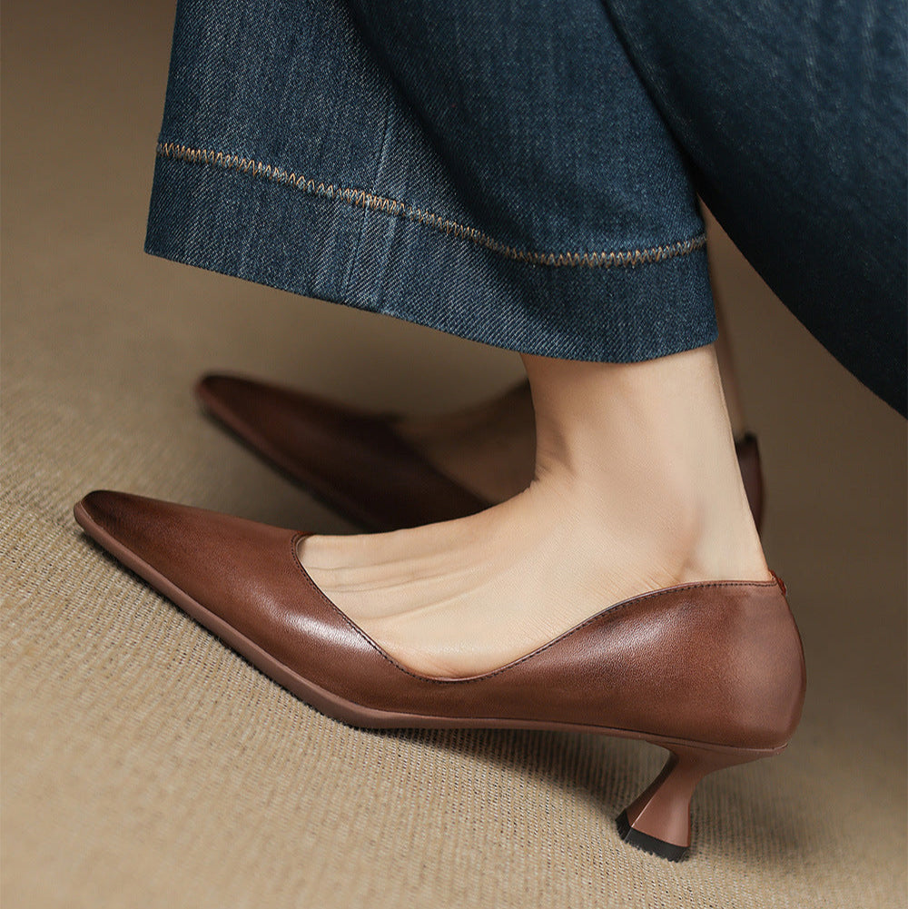 Elyia | Genuine Leather Heels – Luxury Designer Block Pumps & Slimming Classic Mule Footwear