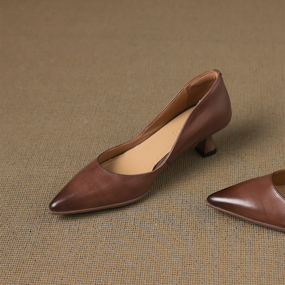 Elyia | Genuine Leather Heels – Luxury Designer Block Pumps & Slimming Classic Mule Footwear