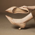 Elyia | Genuine Leather Heels – Luxury Designer Block Pumps & Slimming Classic Mule Footwear Apricot