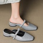 Elyne | Genuine Leather Mary Jane Mules – Luxury Designer Slip-On Block Heel & Slimming Vintage Profile