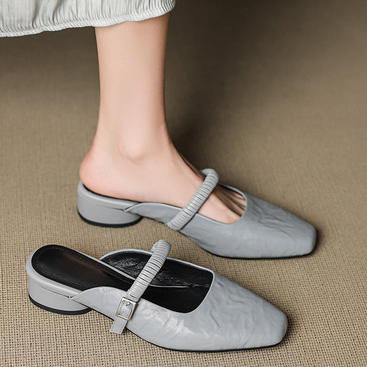 Elyne | Genuine Leather Mary Jane Mules – Luxury Designer Slip-On Block Heel & Slimming Vintage Profile