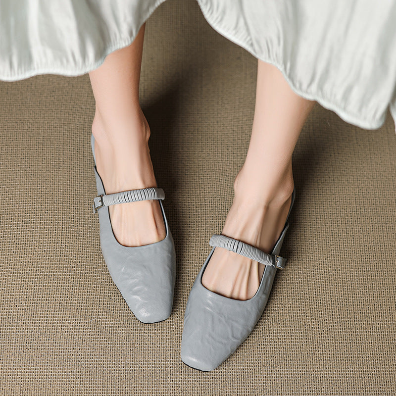 Elyne | Genuine Leather Mary Jane Mules – Luxury Designer Slip-On Block Heel & Slimming Vintage Profile
