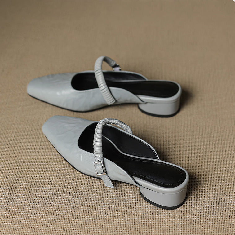 Elyne | Genuine Leather Mary Jane Mules – Luxury Designer Slip-On Block Heel & Slimming Vintage Profile