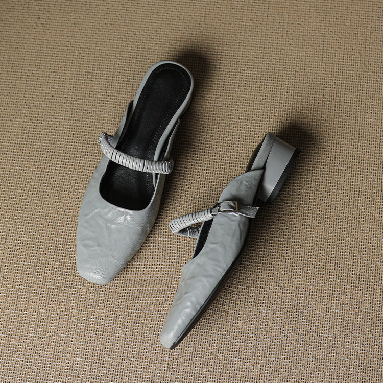 Elyne | Genuine Leather Mary Jane Mules – Luxury Designer Slip-On Block Heel & Slimming Vintage Profile