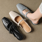 Elyne | Genuine Leather Mary Jane Mules – Luxury Designer Slip-On Block Heel & Slimming Vintage Profile