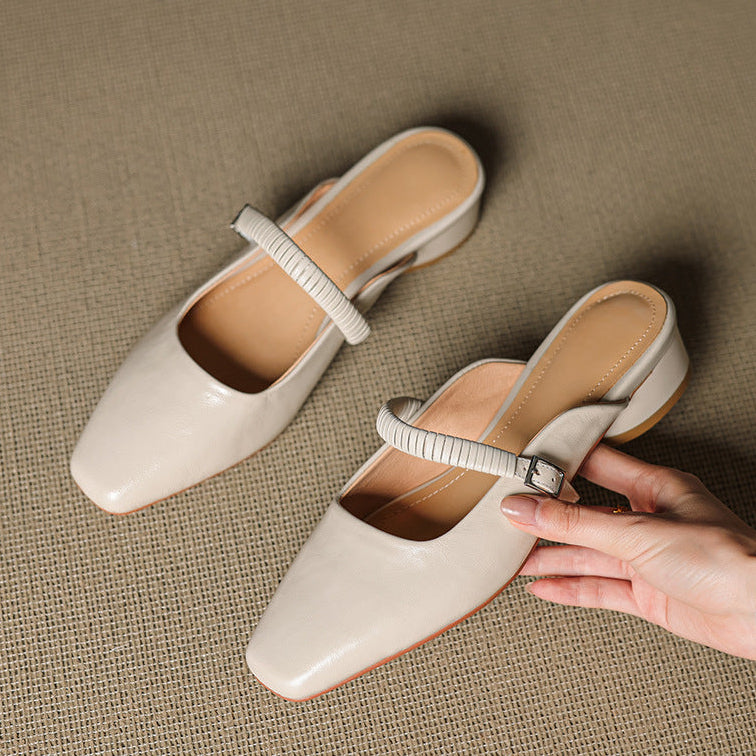 Elyne | Genuine Leather Mary Jane Mules – Luxury Designer Slip-On Block Heel & Slimming Vintage Profile