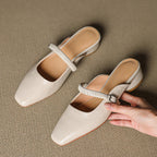 Elyne | Genuine Leather Mary Jane Mules – Luxury Designer Slip-On Block Heel & Slimming Vintage Profile