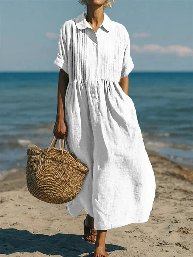 Nora | Elegant & Breathable Cotton Shirt Dress White
