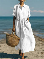 Nora | Elegant & Breathable Cotton Shirt Dress White