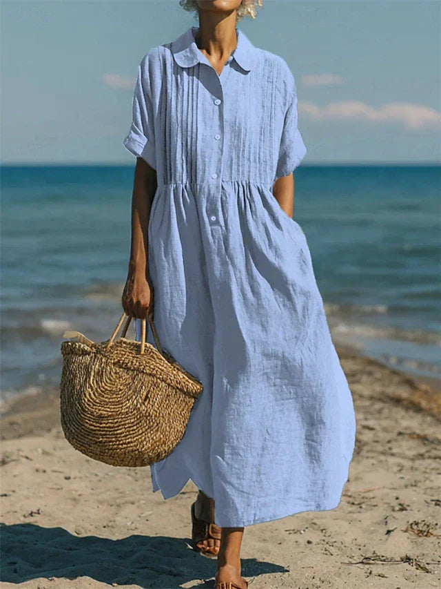 Nora | Elegant & Breathable Cotton Shirt Dress Light Blue