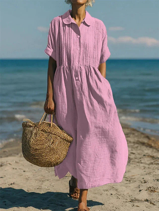 Nora | Elegant & Breathable Cotton Shirt Dress Pink