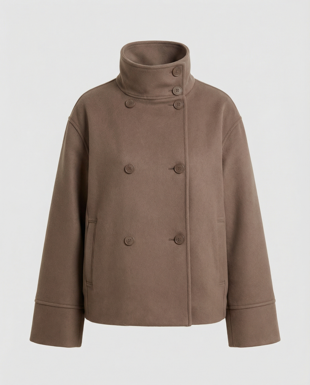 Camilla | Modern and Warm Short Jacket with High Collar Brown