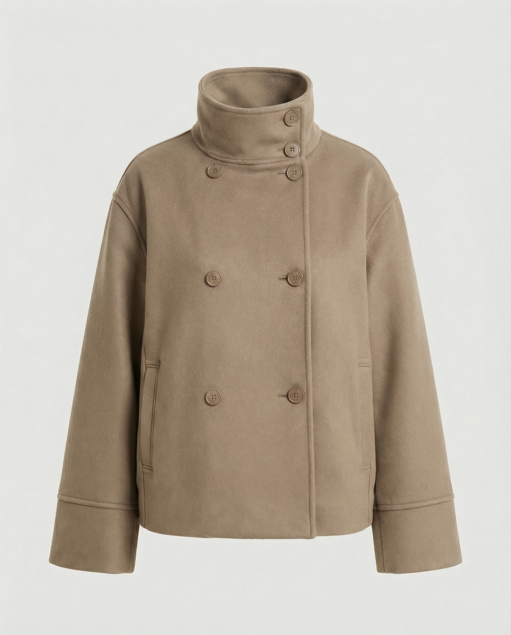 Camilla | Modern and Warm Short Jacket with High Collar Khaki