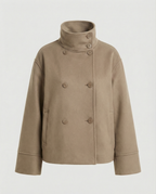 Camilla | Modern and Warm Short Jacket with High Collar Khaki