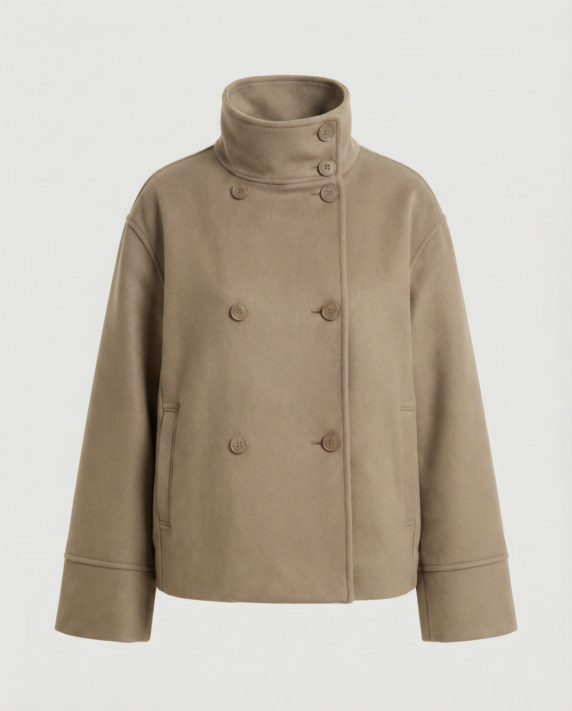 Camilla | Modern and Warm Short Jacket with High Collar Khaki