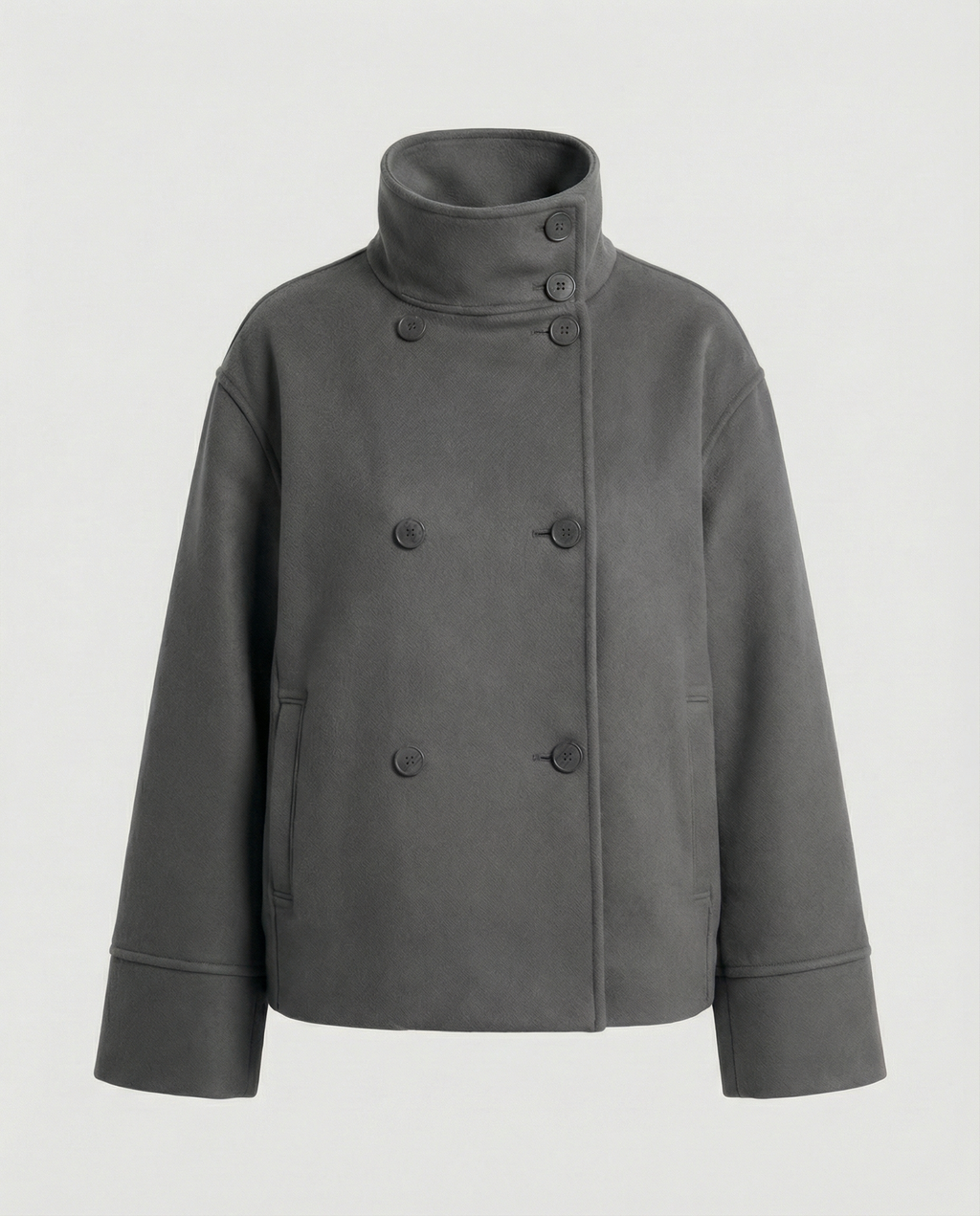 Camilla | Modern and Warm Short Jacket with High Collar Dark Blue
