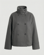 Camilla | Modern and Warm Short Jacket with High Collar Dark Blue