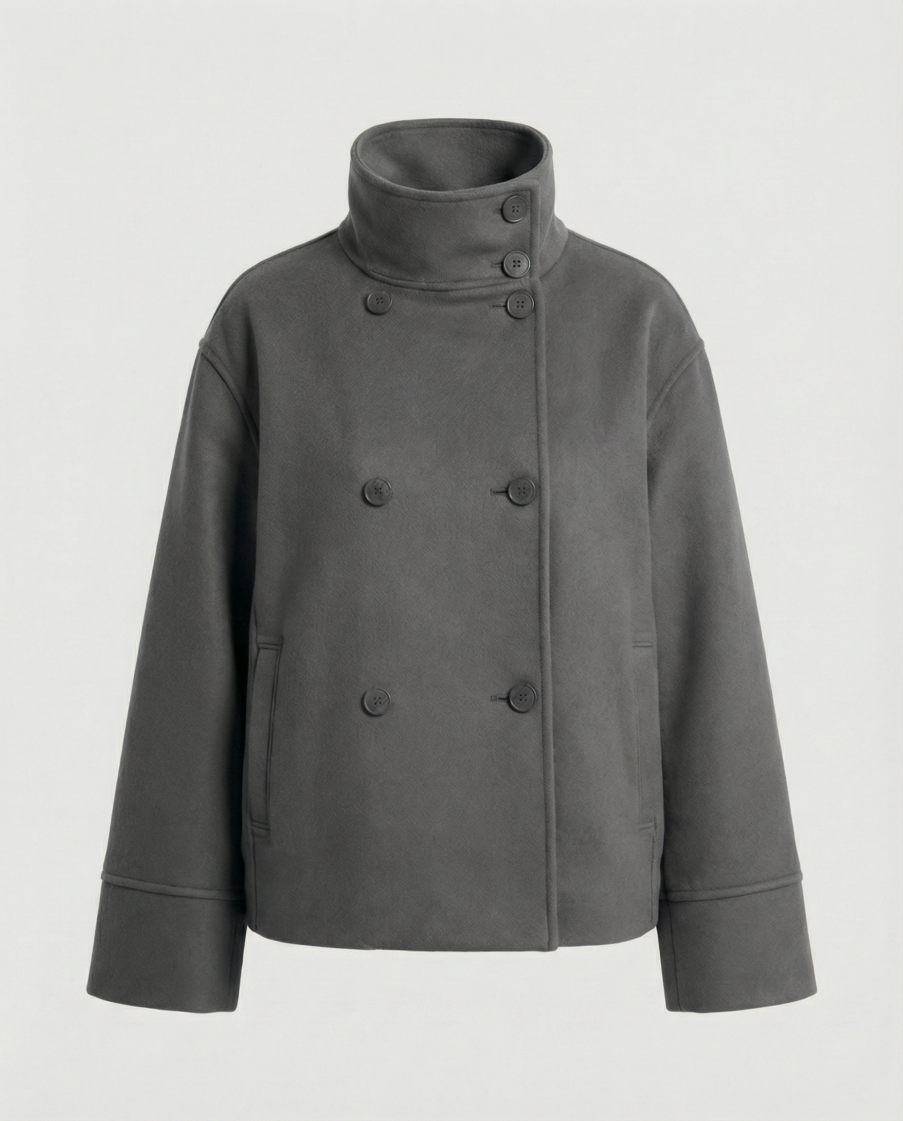 Camilla | Modern and Warm Short Jacket with High Collar Dark Blue