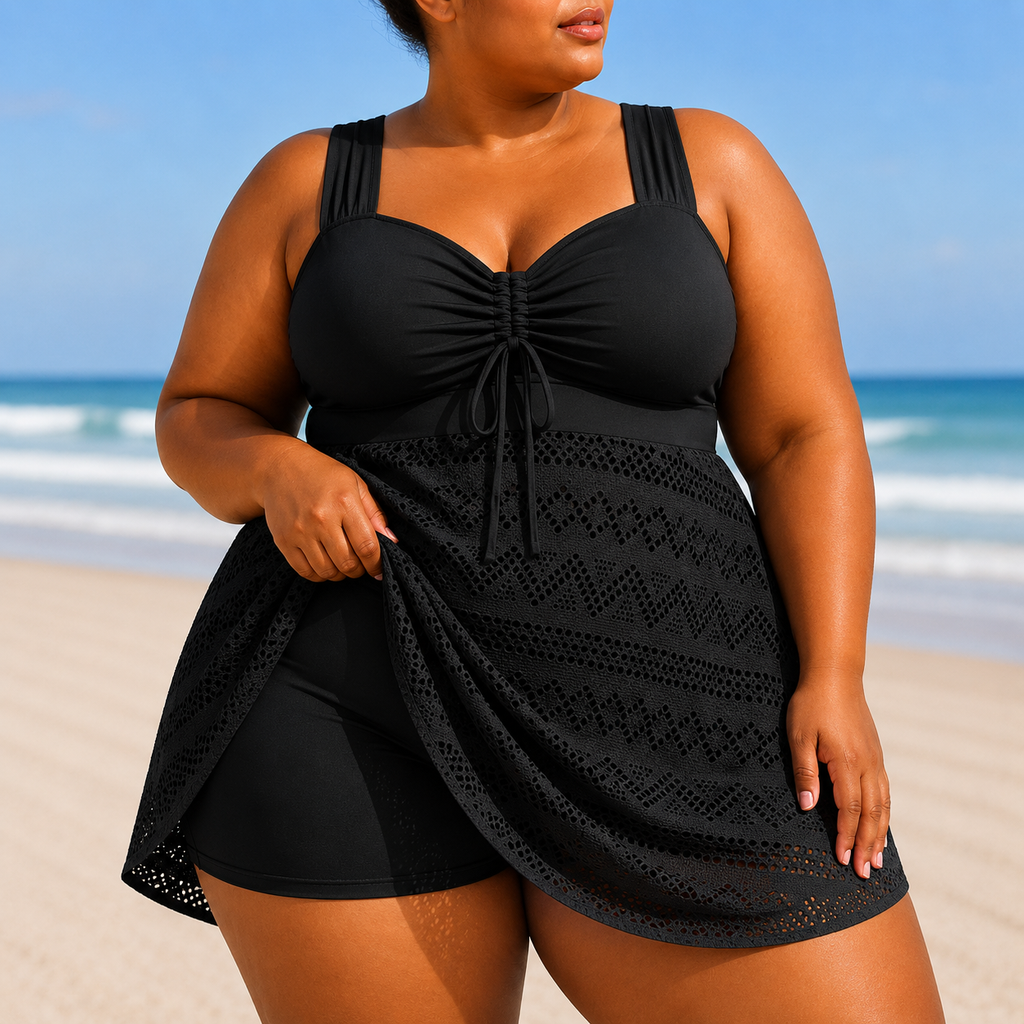 Emille - Plus Size Refined Beach Swim Dress Black