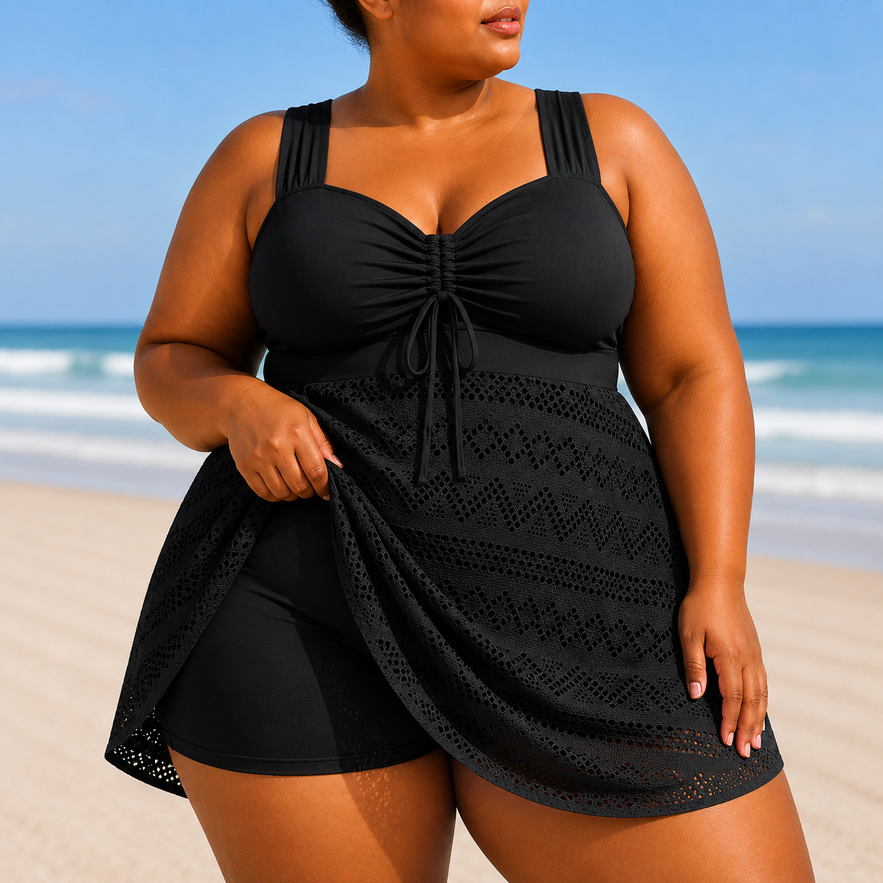 Emille - Plus Size Refined Beach Swim Dress Black