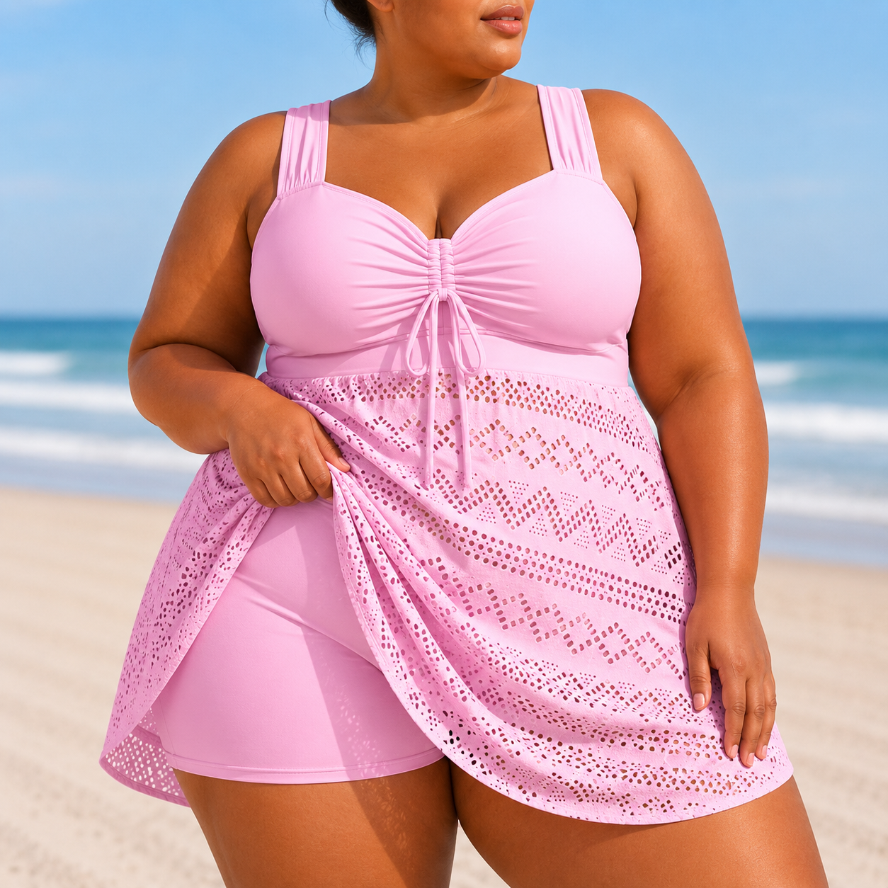 Emille - Plus Size Refined Beach Swim Dress Pink