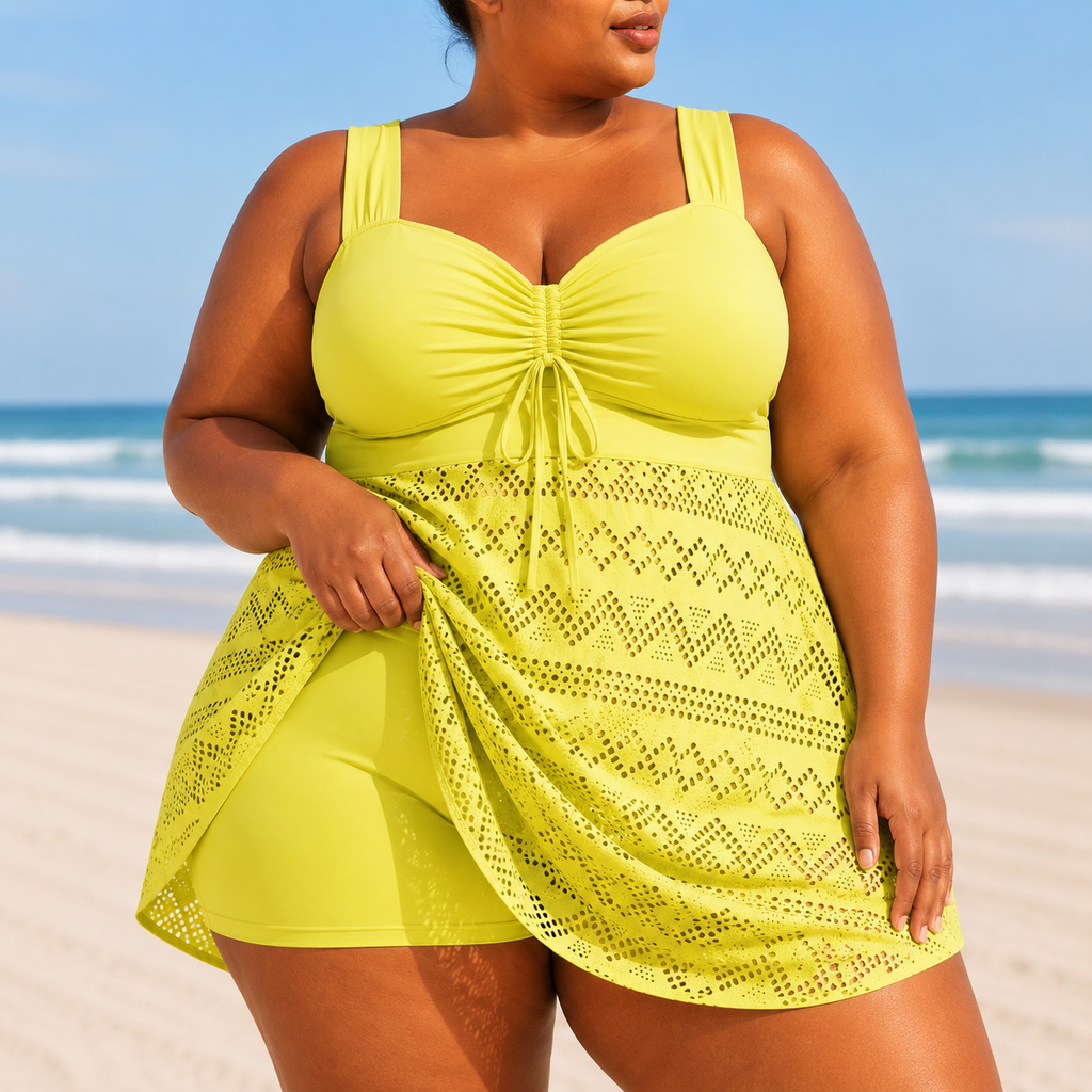 Emille - Plus Size Refined Beach Swim Dress Yellow