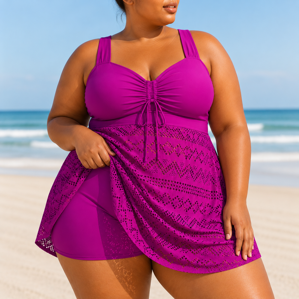 Emille - Plus Size Refined Beach Swim Dress Purple