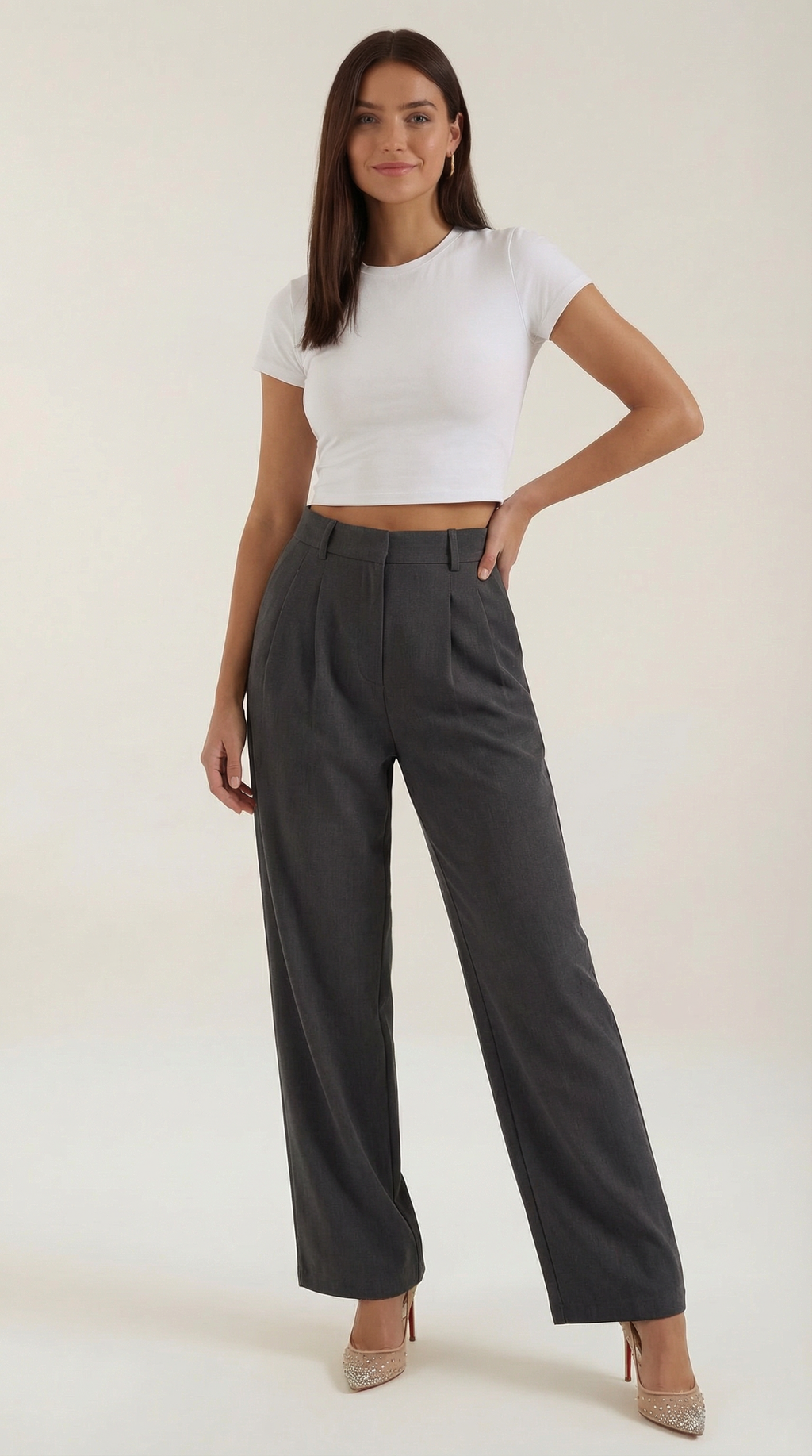 Women's Wide-Leg Trousers – Relaxed High-Waisted Fit & Flowy Silhouette Dark gray