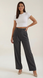 Women's Wide-Leg Trousers – Relaxed High-Waisted Fit & Flowy Silhouette Dark gray