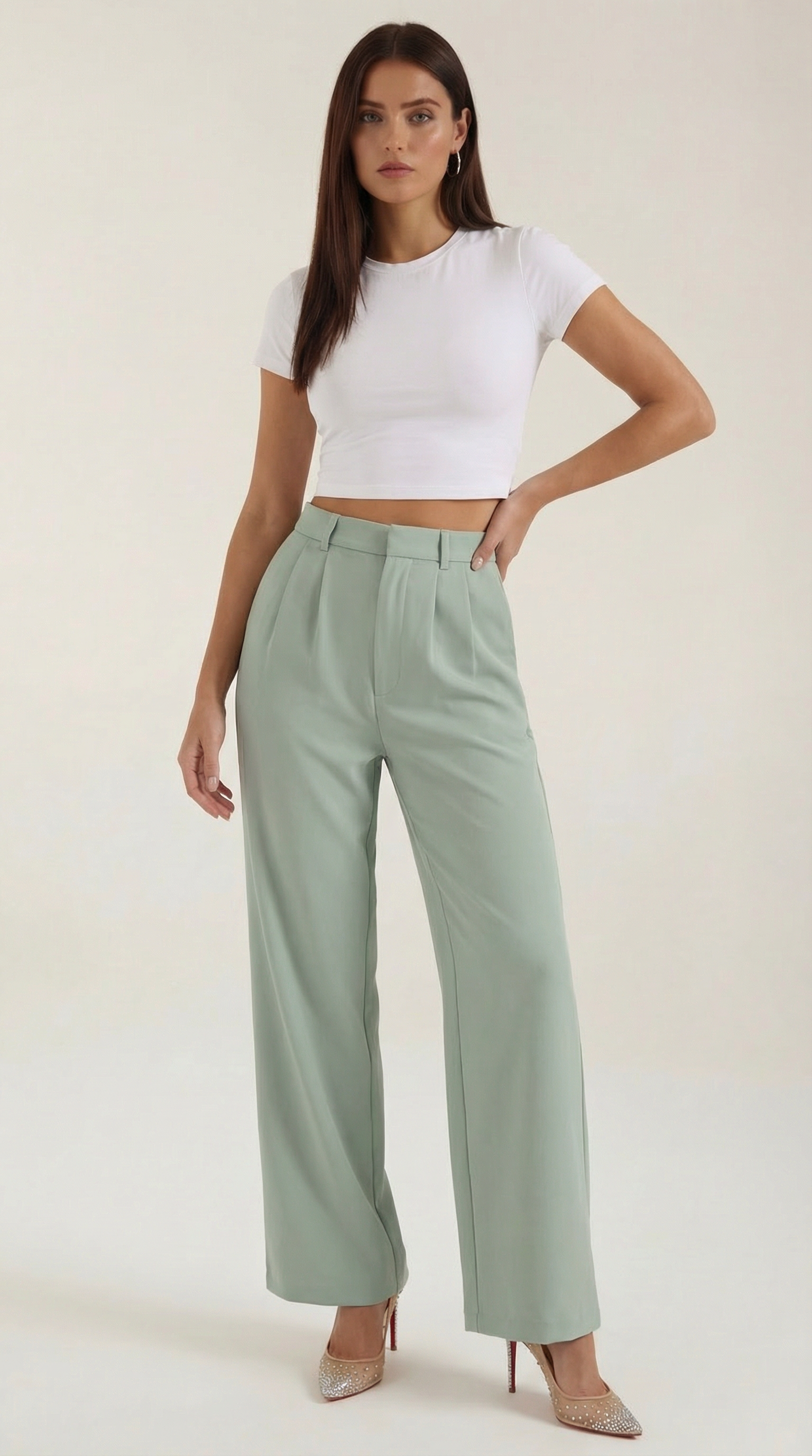 Women's Wide-Leg Trousers – Relaxed High-Waisted Fit & Flowy Silhouette Baby blue
