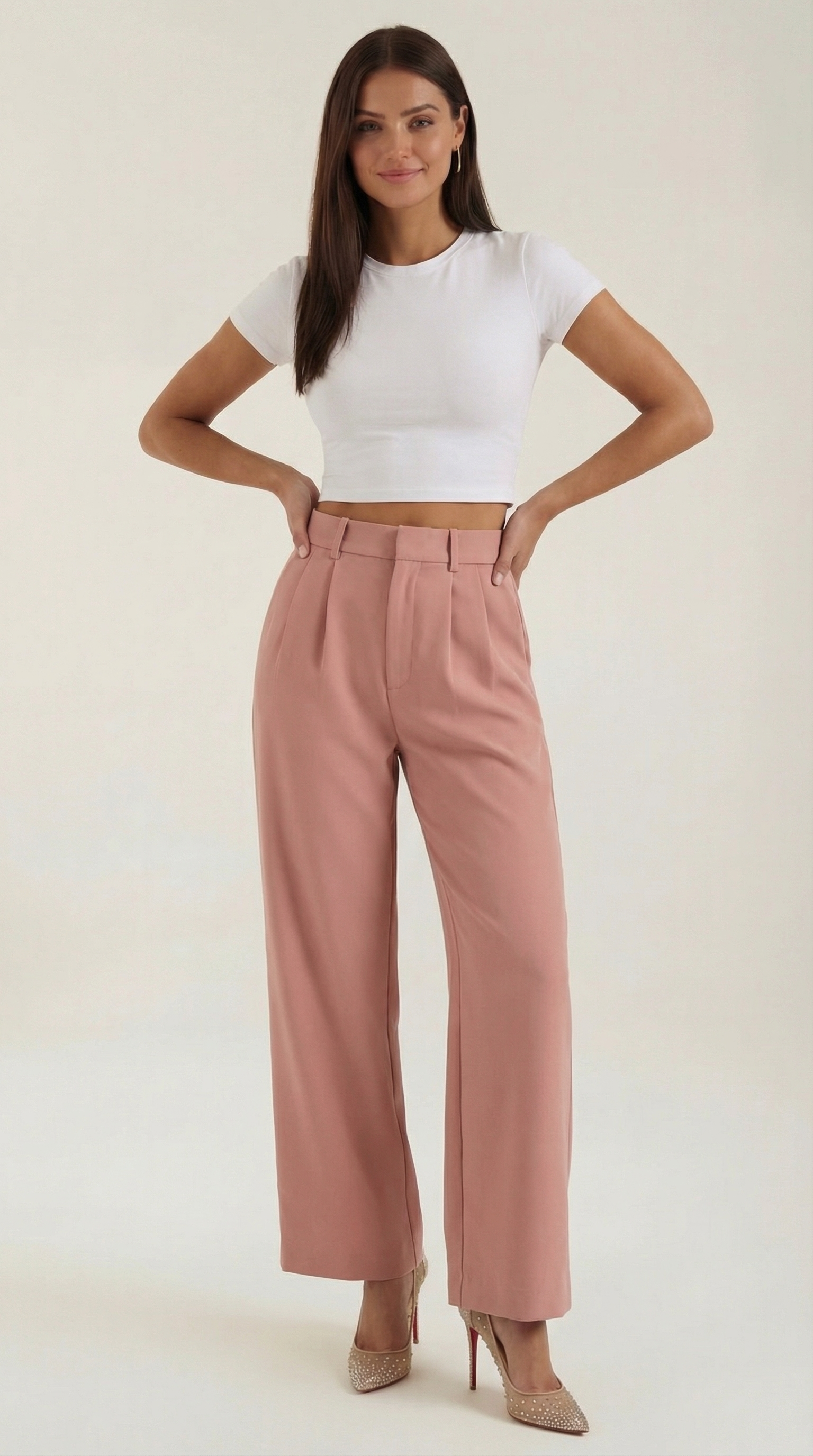 Women's Wide-Leg Trousers – Relaxed High-Waisted Fit & Flowy Silhouette Pink