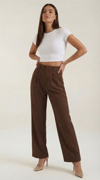 Women's Wide-Leg Trousers – Relaxed High-Waisted Fit & Flowy Silhouette Brown