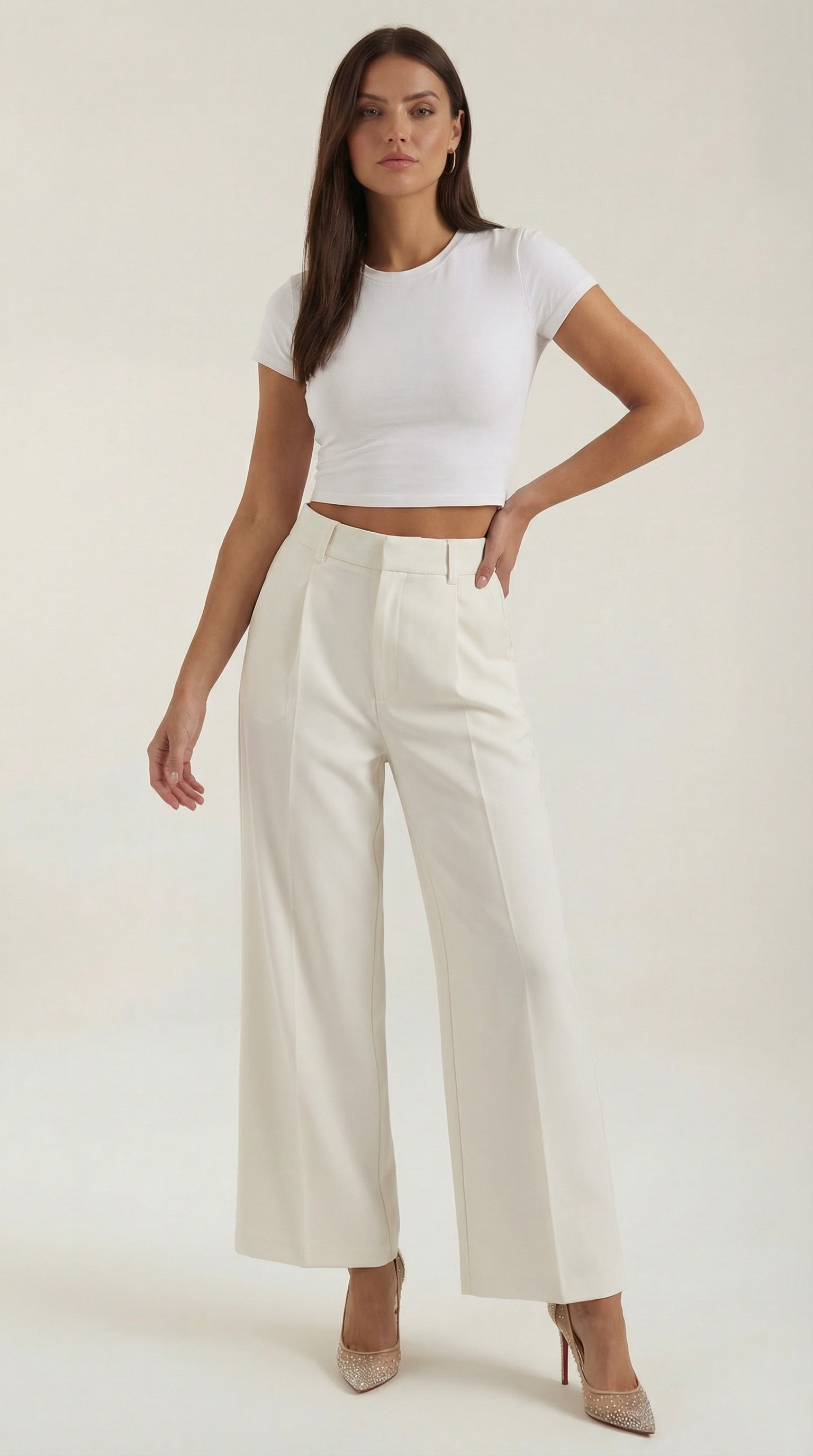 Women's Wide-Leg Trousers – Relaxed High-Waisted Fit & Flowy Silhouette White