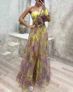 Long Elegant Tulle Dress – Flowing Lightness, Romantic Silhouette Yellow