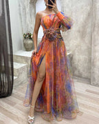 Long Elegant Tulle Dress – Flowing Lightness, Romantic Silhouette Orange
