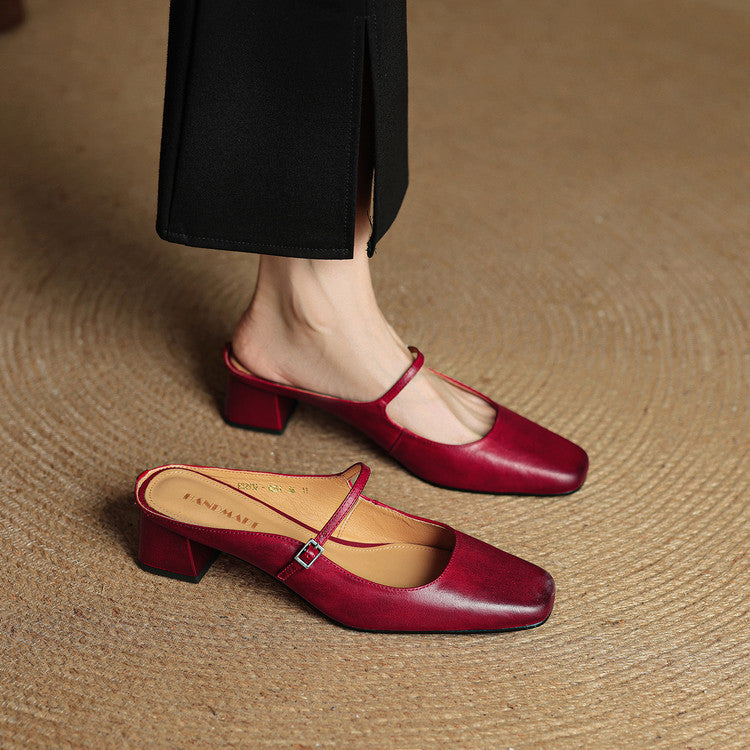 Esmer | Women’s Genuine Leather Mules – Chic Artisan Slip-On & Refined Slimming Silhouette Red