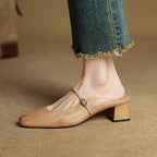 Esmer | Women’s Genuine Leather Mules – Chic Artisan Slip-On & Refined Slimming Silhouette Apricot
