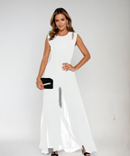 Women’s Sleeveless Casual Jumpsuit – Refined Circular Neckline, Breathable Luxe Jersey & Hampton’s Leisure Majesty white
