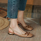Evona | Slingbacks – Luxury Designer Pointed Pumps & Slimming Classic Kitten Shoes Apricot Leather