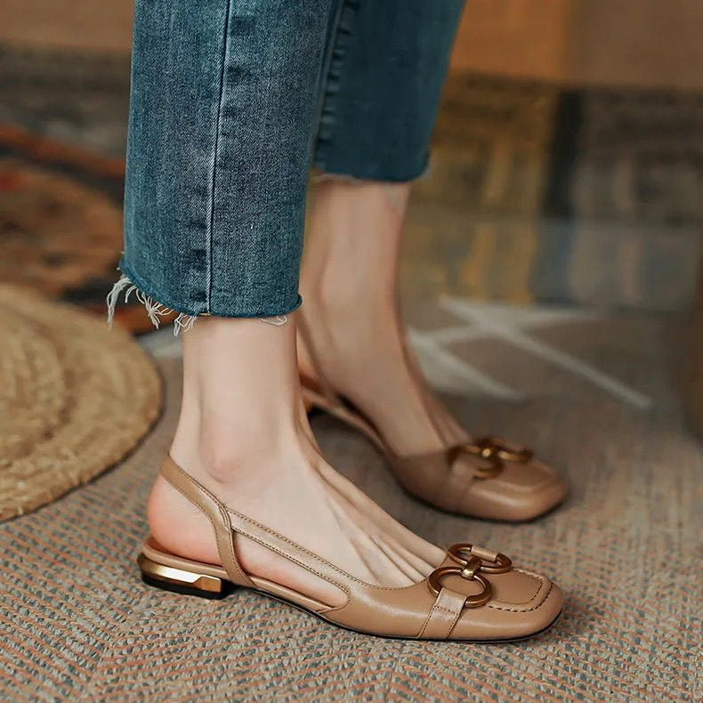 Evona | Slingbacks – Luxury Designer Pointed Pumps & Slimming Classic Kitten Shoes Apricot Leather
