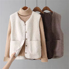 Mechi | Women’s Outfit Set | Ribbed Long Sleeves with V-neck Vest Beige