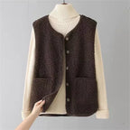 Mechi | Women’s Outfit Set | Ribbed Long Sleeves with V-neck Vest Brown