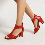 Sahara | Women's Modern Heeled Sandals – Minimalist Design & Sculptural Block Heel red