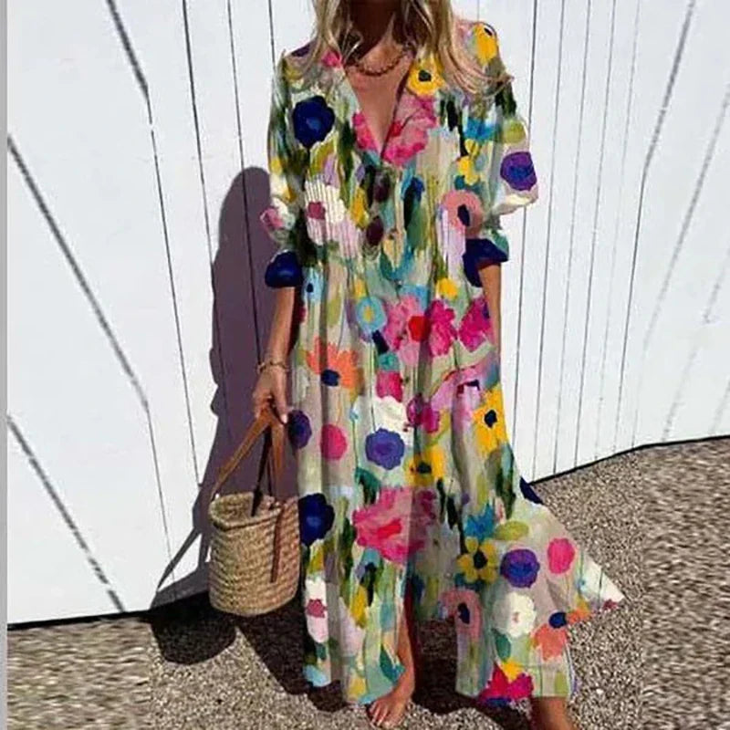Flora | Women’s Effortless Spring Dress – Fluid Architectural Silhouette & Refined Seasonal Grace Multi flowers