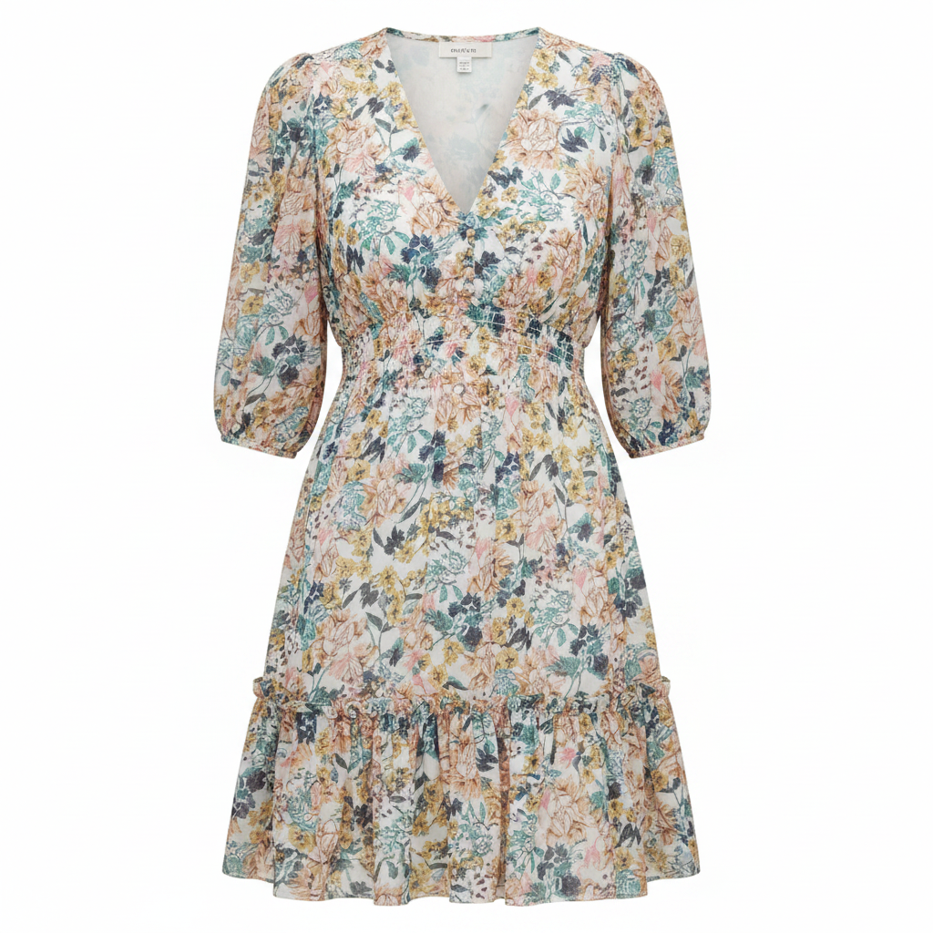 Flora | Women’s Floral Print Ruffle Hem Mini Dress – Chic Botanical Print & Refined Flirty Silhouette