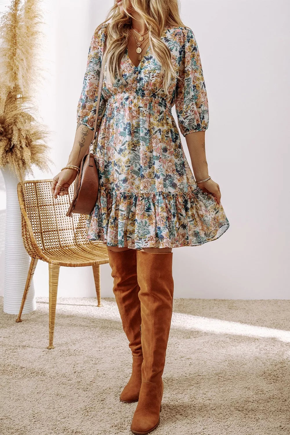 Flora | Women’s Floral Print Ruffle Hem Mini Dress – Chic Botanical Print & Refined Flirty Silhouette