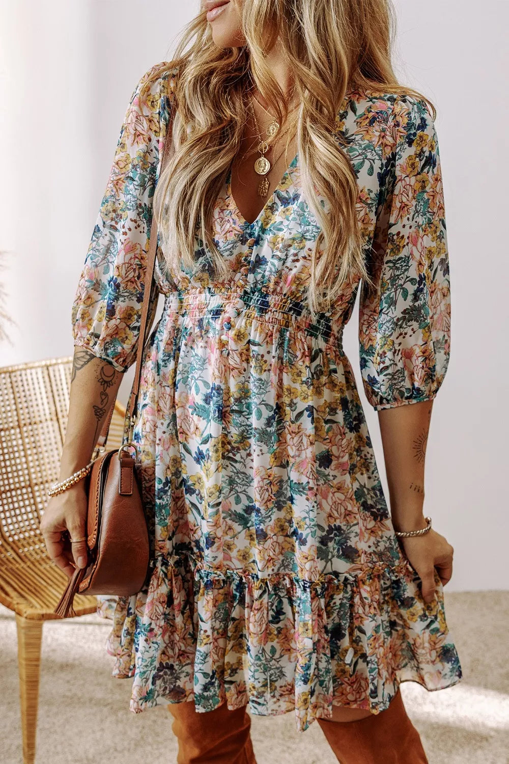 Flora | Women’s Floral Print Ruffle Hem Mini Dress – Chic Botanical Print & Refined Flirty Silhouette